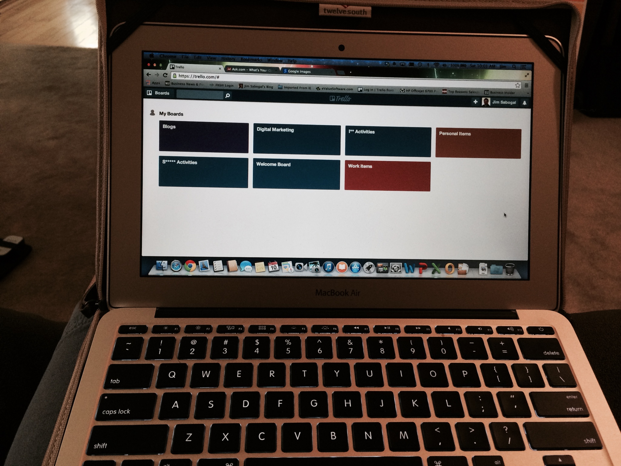 Trello start screen on the MacBook Air